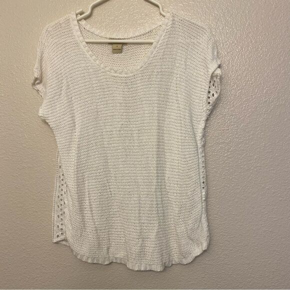 Lucky Brand boho white top blouse Crochet Eyelet embroidered open knit lace S - Picture 1 of 9